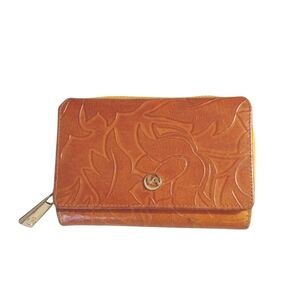 Valentina Wallet Caramel Brown Small Trifold Embossed Wallet